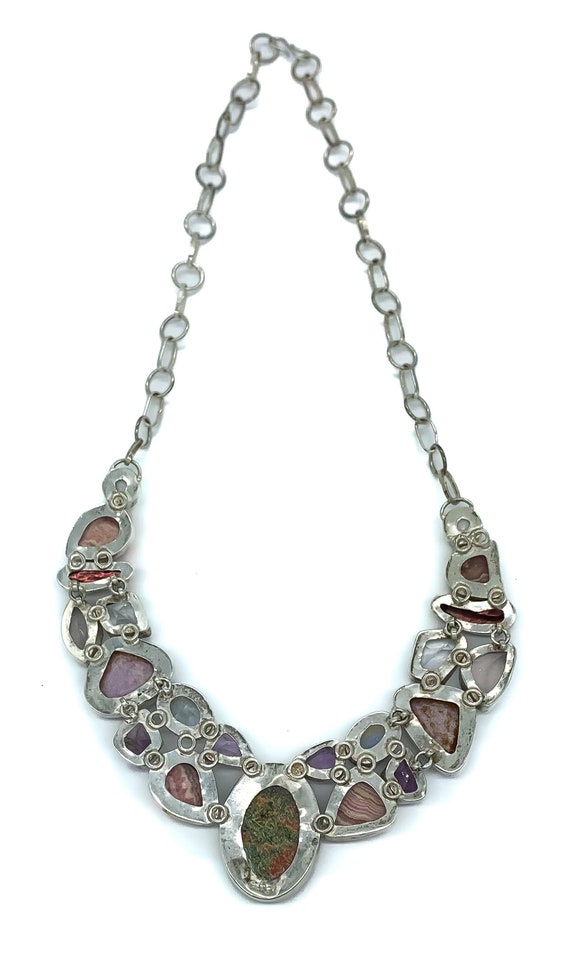 Vintage Sterling Silver Multi Gemstone Collar Nec… - image 10