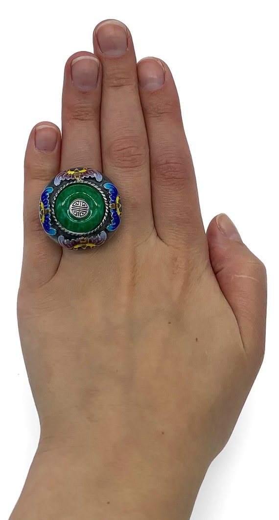 希少 中国 骨董 七宝 銀細工 silver 翡翠 銀製 ブレスレット