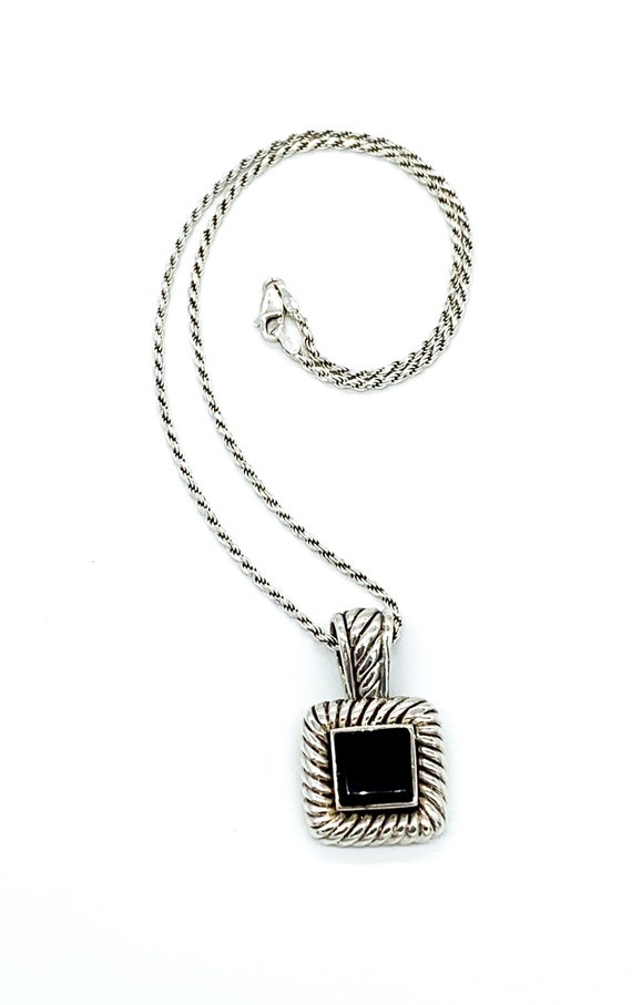 Vintage Sterling Silver Black Onyx Cable Twist Square