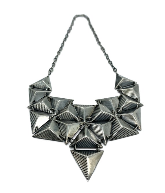 Vintage Modernist Sterling Silver Pyramid Triangl… - image 1
