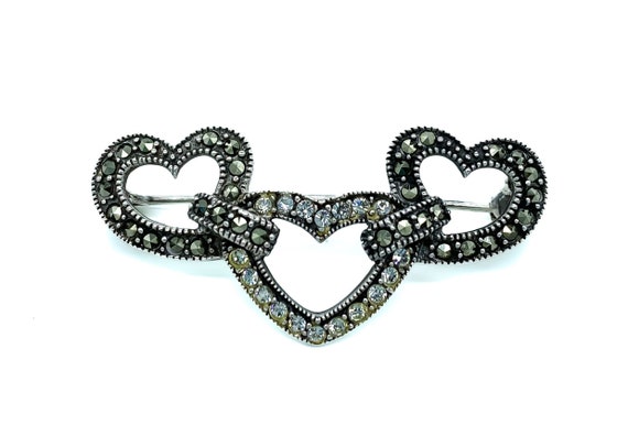 Vintage Sterling Silver Marcasite Heart Brooch/ Vintage Sterling Heart Pin/ Sterling Heart Jewelry/ Vintage Sterling Silver Jewelry