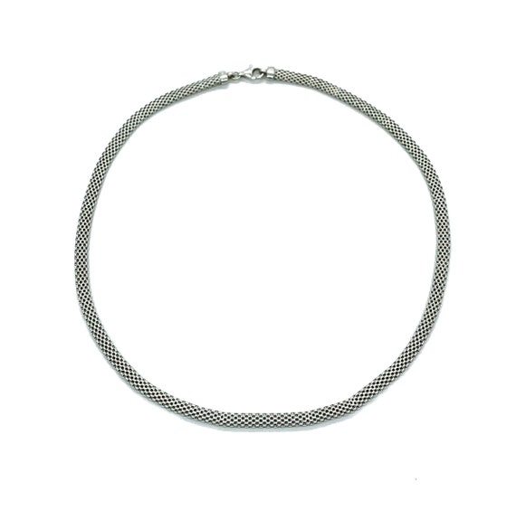 Vintage Sterling Silver Rolo Mesh Chain Necklace 17.5