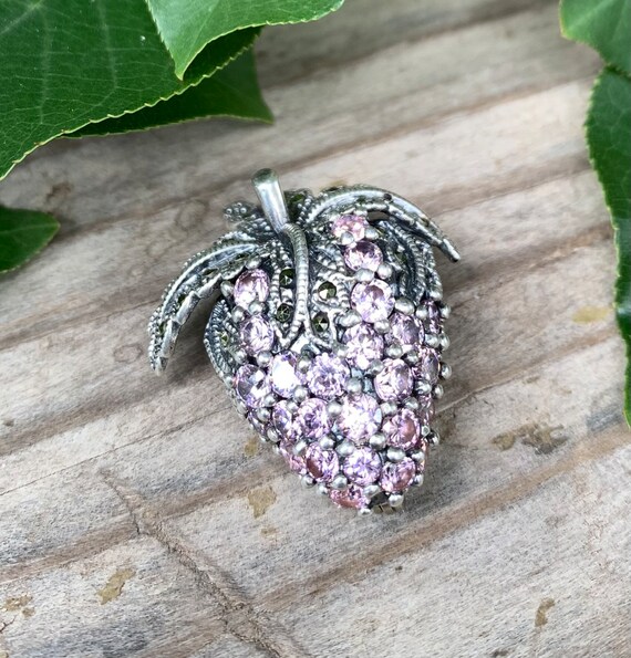 Vintage Sterling Silver Amethyst Strawberry Pin B… - image 2