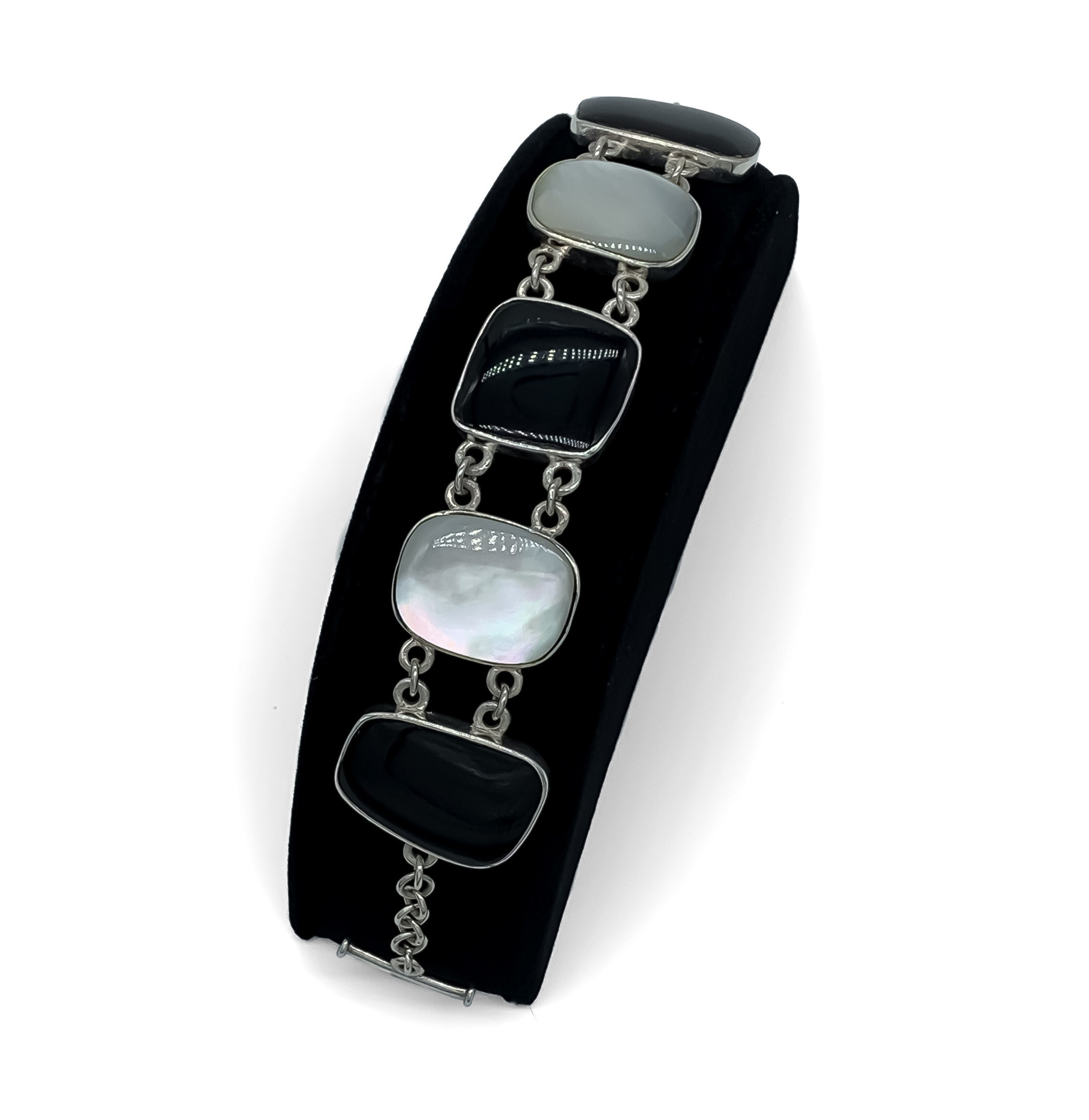 【国内配送】 Mother and Onyx Black Silver Sterling Vintage of Link Pearl クリスタル、水晶