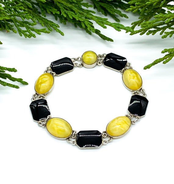 Antique Art Deco Sterling Silver Black & Yellow E… - image 3