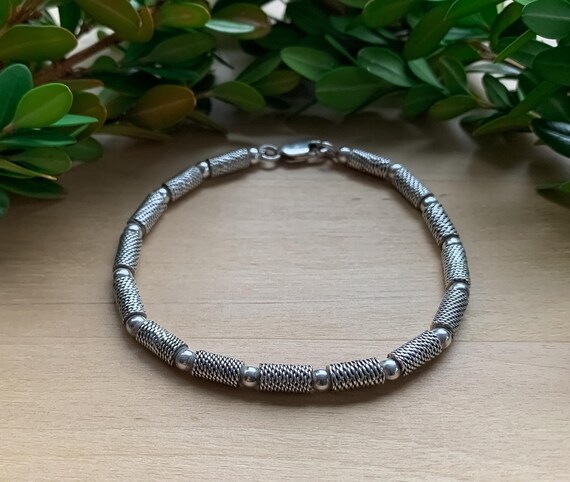 Vintage Sterling Silver Bead Bracelet 7"/ Vintage Sterling Bracelet/ Vintage Sterling Silver Bead Bracelet/ Sterling Rope Bead Bracelet View 5