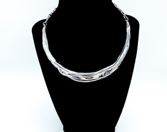 Vintage Mid Century Sterling Silver Organic Collar Necklace 15"/ Sterling Silver Collar Necklace/ Sterling Silver Bib Necklace/ Electroform