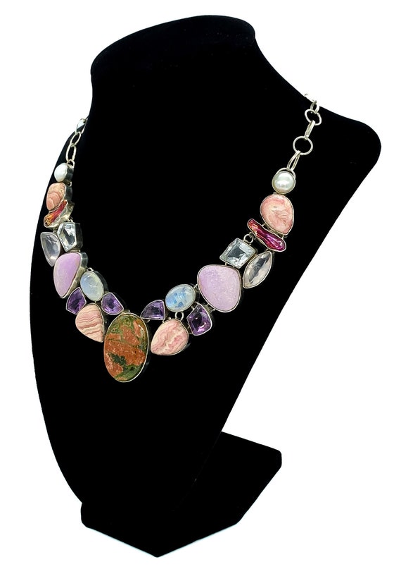 Vintage Sterling Silver Multi Gemstone Collar Nec… - image 7