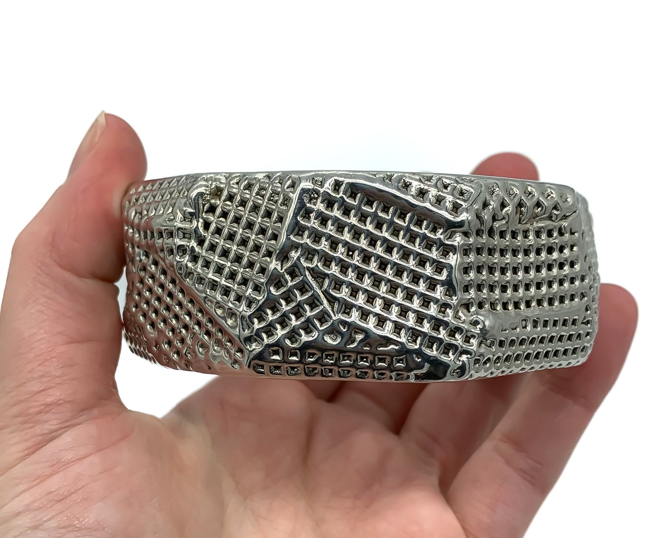 Vintage Brutalist Sterling Silver Wide Textured Bangle Bracelet 8