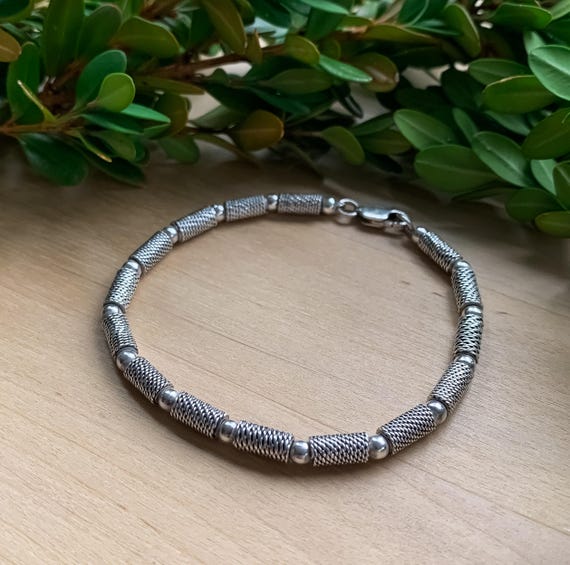 Vintage Sterling Silver Bead Bracelet 7"/ Vintage Sterling Bracelet/ Vintage Sterling Silver Bead Bracelet/ Sterling Rope Bead Bracelet View 6