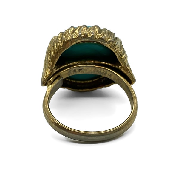 Vintage 1930s Gold Tone Turquoise Art Glass Statement Ring