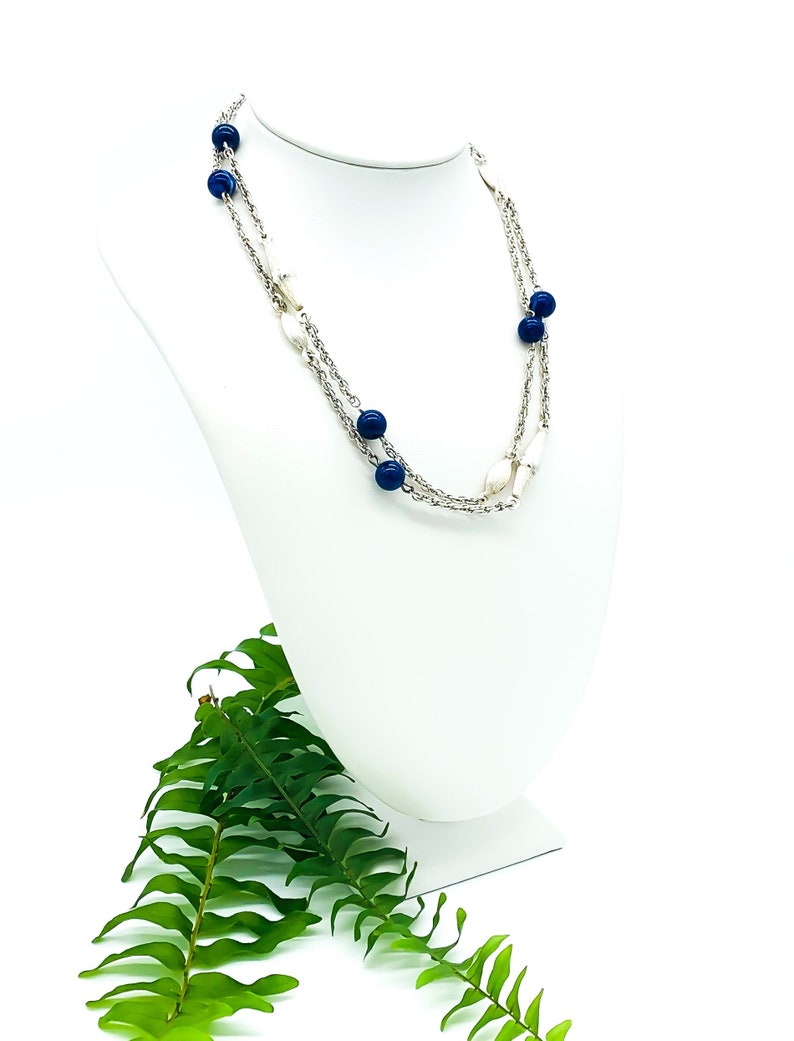 Antique Peruzzi Italy Sterling silver Ribbed Bead Lapis Lazuli Long Chain Necklace 30 Antique Peruzzi Chain Necklace Peruzzi Lapis Lazuli