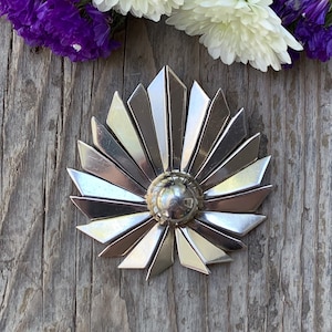Vintage Modernist Heavy Sterling Silver Fan Pin Brooch 23g/ Vintage Mid Century Modern Sterling Brooch/ Abstract Sterling Brooch/ 925 Brooch