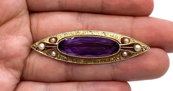 Antique Victorian 14k yellow Gold Amethyst Seed P… - image 3