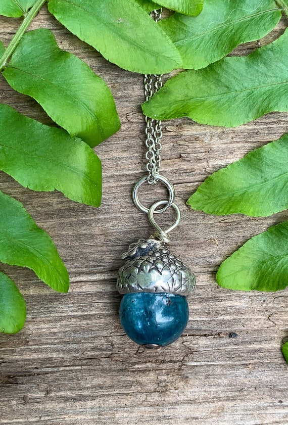 Vintage Sterling Silver Blue Apatite Acorn Oak Lea