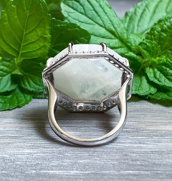 Vintage Sterling Silver Octagon Moonstone White S… - image 3