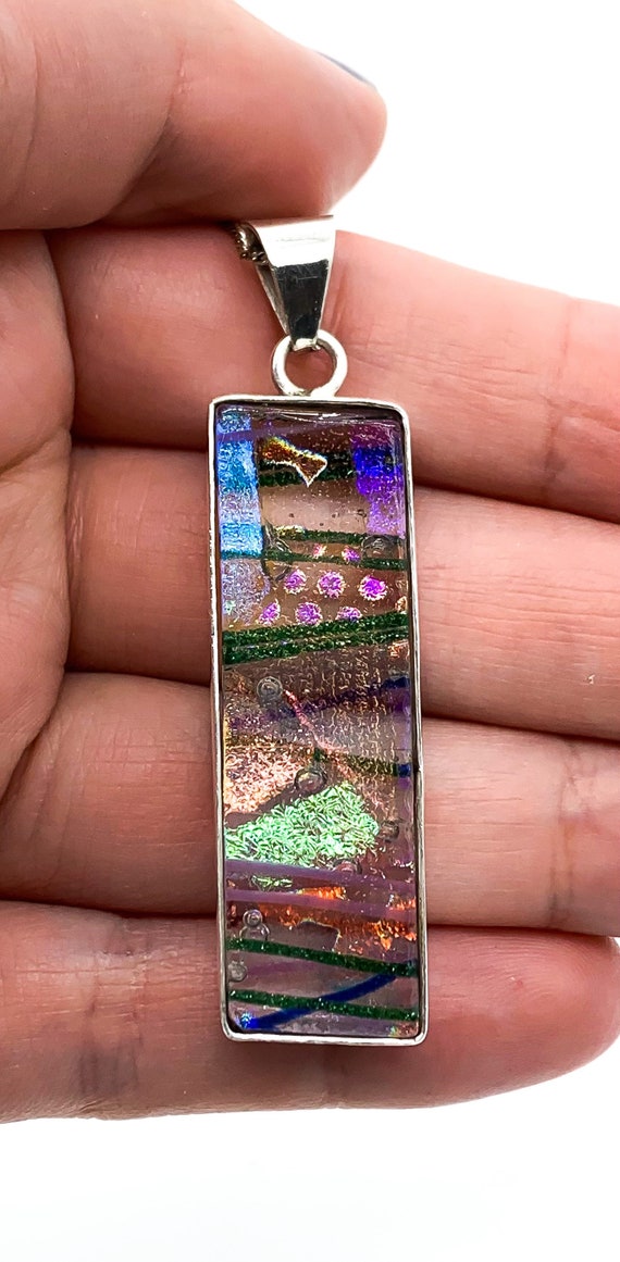 Vintage Artisan Sterling Silver Dichroic Art Glas… - image 5