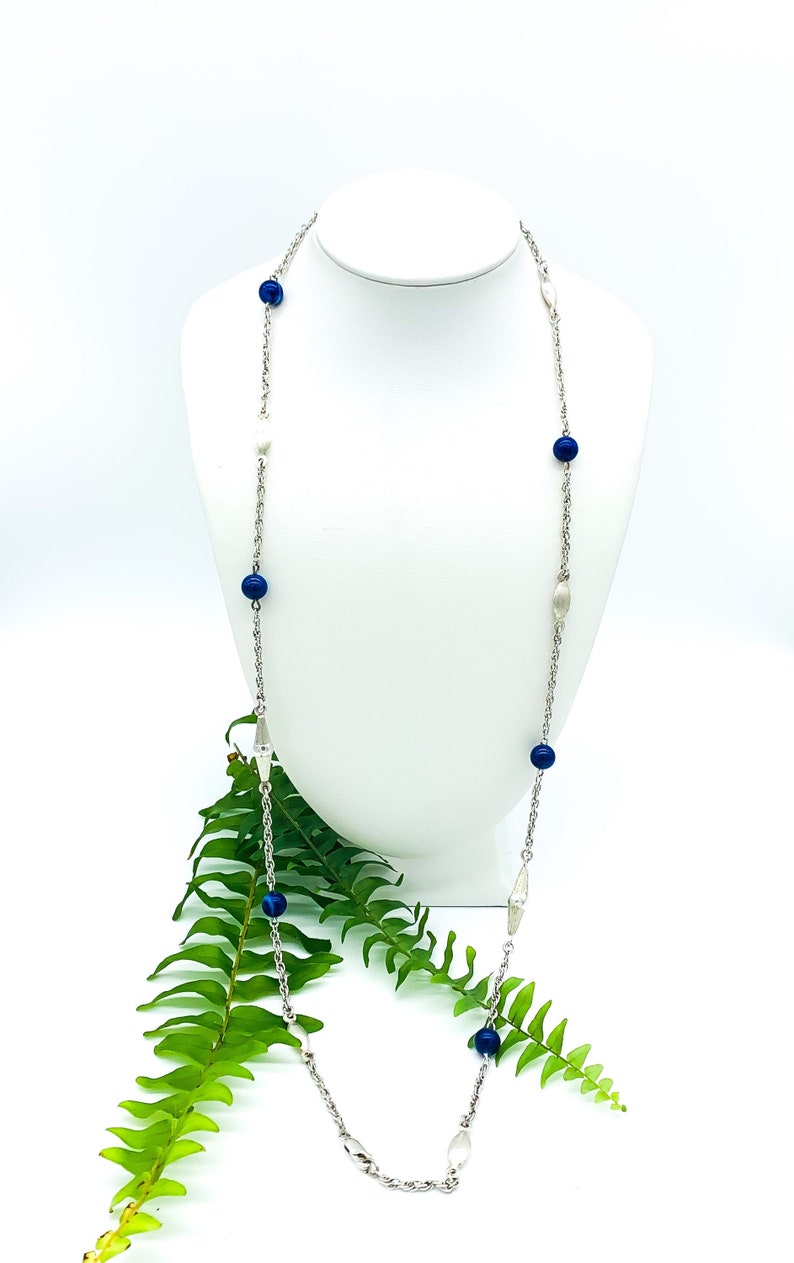 Antique Peruzzi Italy Sterling silver Ribbed Bead Lapis Lazuli Long Chain Necklace 30 Antique Peruzzi Chain Necklace Peruzzi Lapis Lazuli