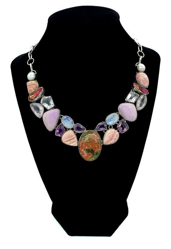 Vintage Sterling Silver Multi Gemstone Collar Nec… - image 3