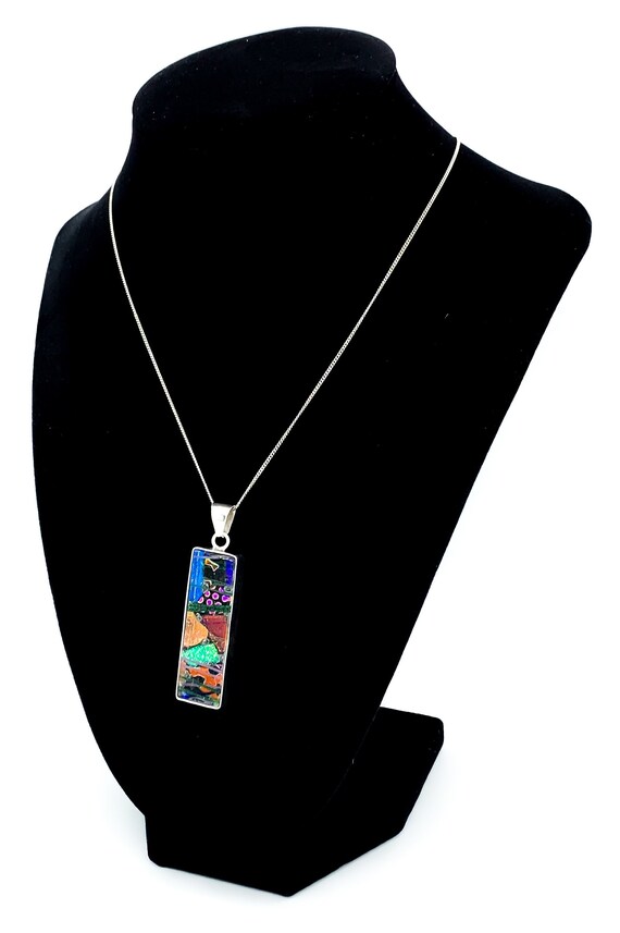 Vintage Artisan Sterling Silver Dichroic Art Glas… - image 8