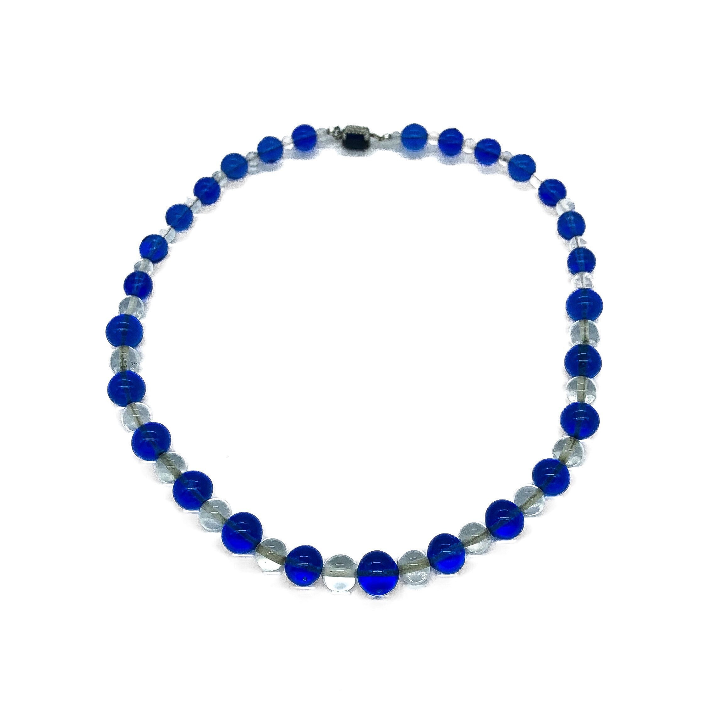 Collier Ancien Perles De Verre Bleu Cristal De Bohême - Occasion Bohème Chic