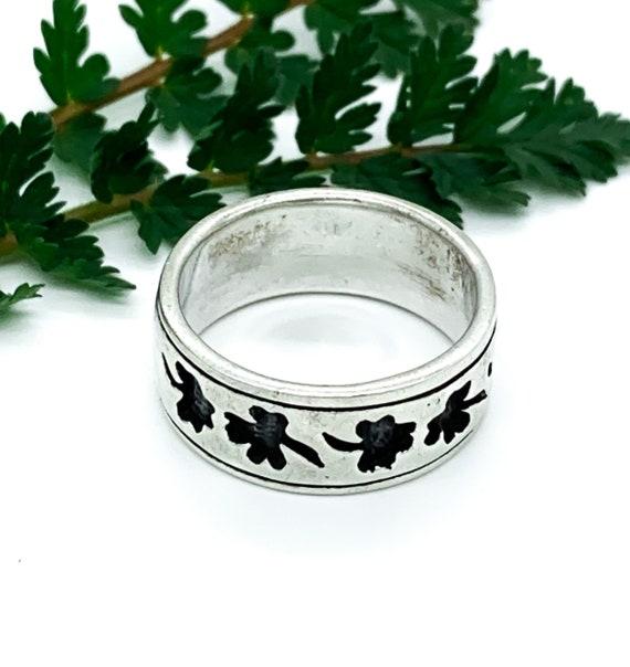 Ancienne Bague Enfant En Argent Massif - Motif Trèfle Avec émail - Occasion