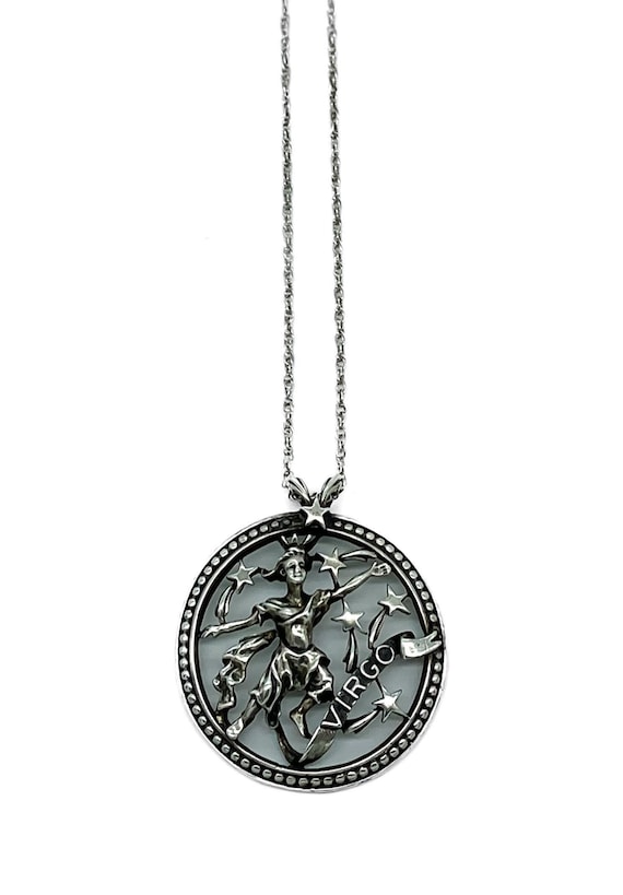 Vintage Sterling Silver Zodiac Virgo Pendant Neck… - image 1