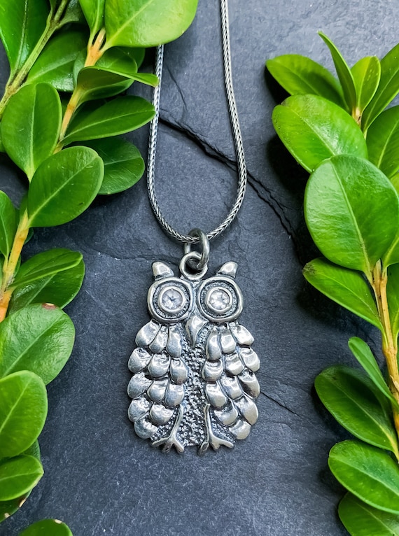Vintage Sterling Silver White Topaz Owl Pendant Ne