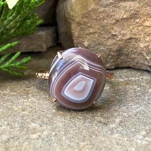 14k Rose Gold Sterling Silver Banded Agate Ring - Size 7