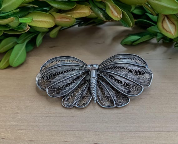 Antique Chinese Sterling Silver Filigree Butterfly Pin Brooch/ Sterling Silver Butterfly Jewelry/ Vintage Sterling Brooch/ Butterfly Pin