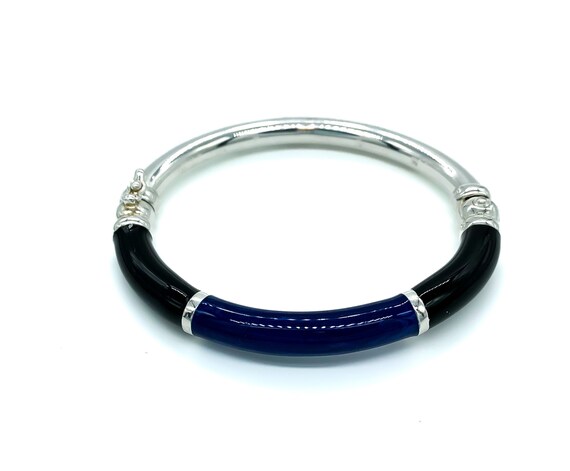 Vintage Sterling Silver Blue Black Enamel Bangle … - image 3