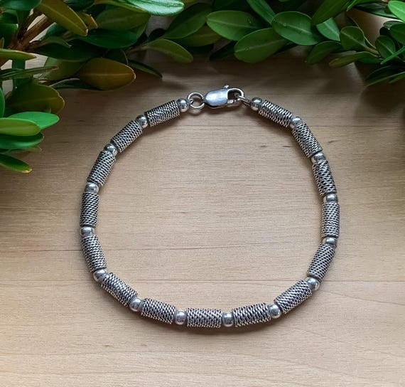 Vintage Sterling Silver Bead Bracelet 7"/ Vintage Sterling Bracelet/ Vintage Sterling Silver Bead Bracelet/ Sterling Rope Bead Bracelet View 2