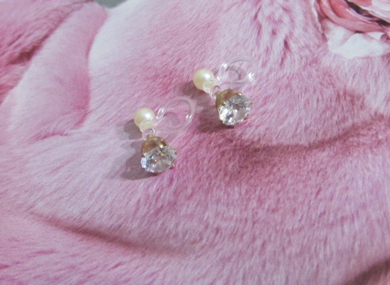 CZ Faux Diamond Rhinestone Clip on earrings 11G Invisible Etsy
