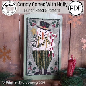 Candy Canes With Holly PDF/Digital Punch Needle Pattern