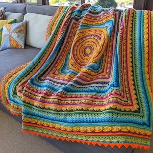 Handmade crochet mandala blanket Large boho blanket throw Festival square blanket image 4