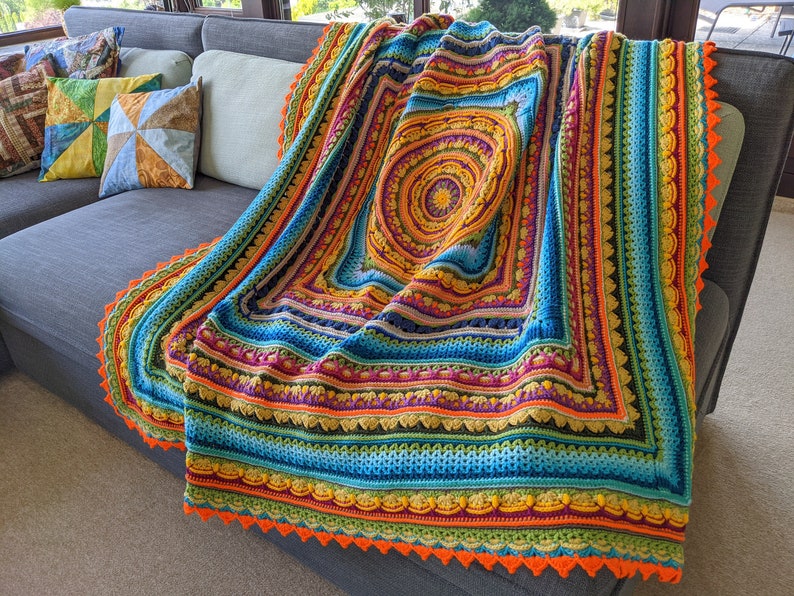 Handmade crochet mandala blanket Large boho blanket throw Festival square blanket image 4