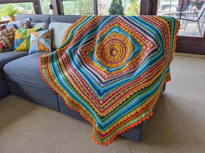 Handmade crochet mandala blanket Large boho blanket throw Festival square blanket image 2