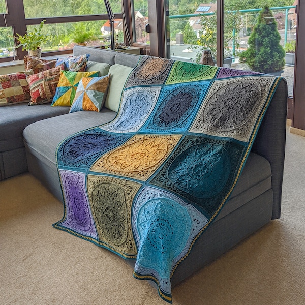 Handmade crochet cotton blanket Large crochet mandala blanket Boho hippie Sophie’s Dream blanket