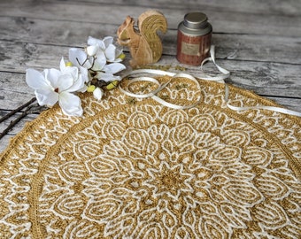 Handmade crochet round tablecloth Yellow white crochet mandala Round crocheted rug Home decor gift Crochet photo props