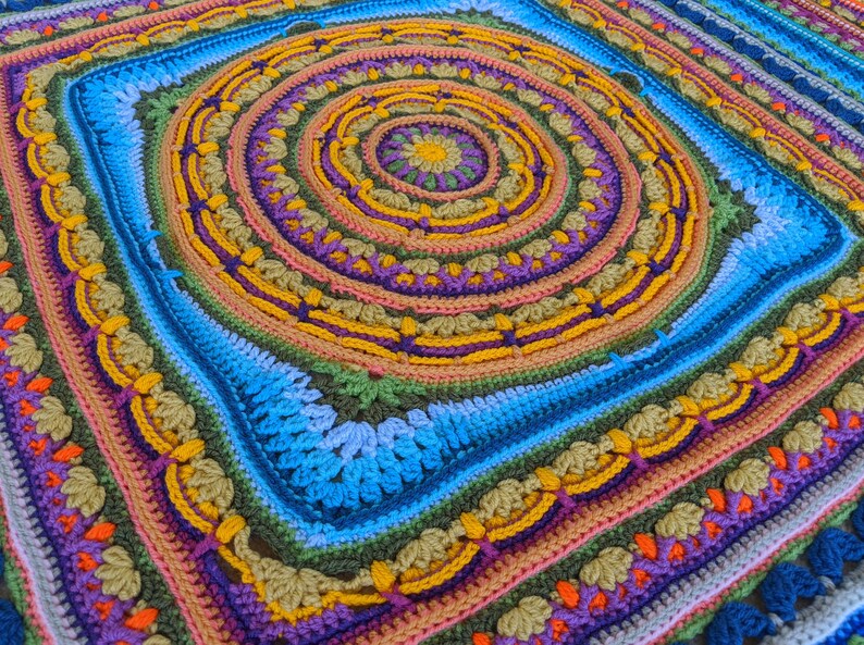 Handmade crochet mandala blanket Large boho blanket throw Festival square blanket image 8