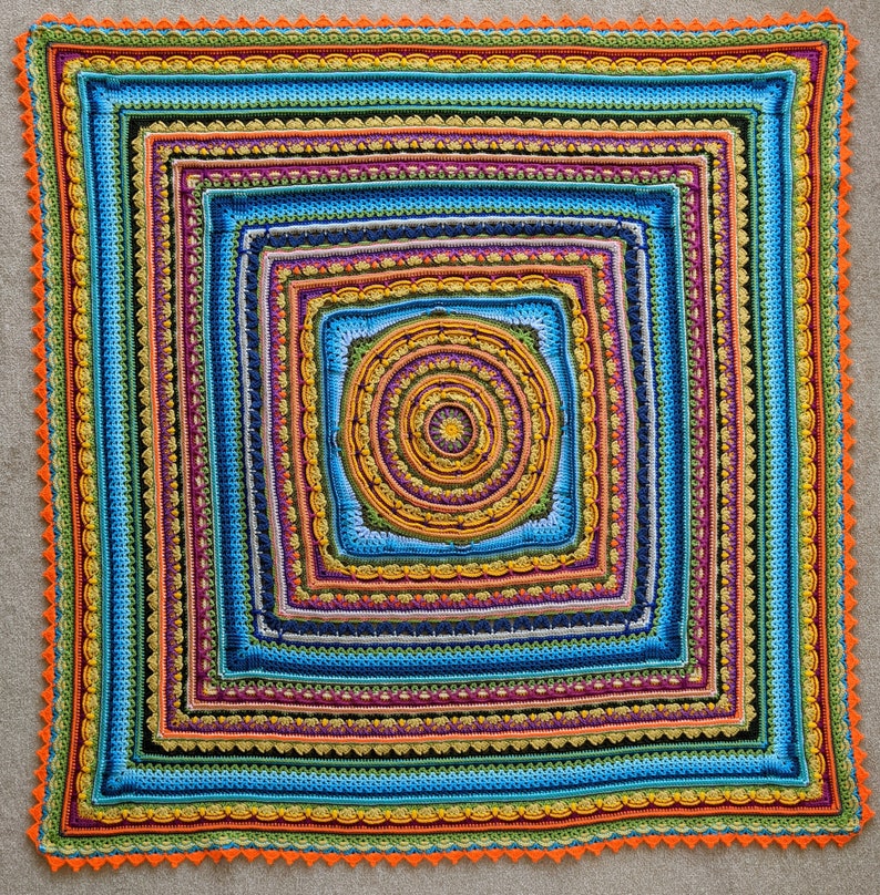 Handmade crochet mandala blanket Large boho blanket throw Festival square blanket image 6