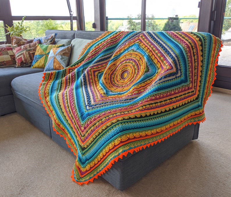 Handmade crochet mandala blanket Large boho blanket throw Festival square blanket image 1