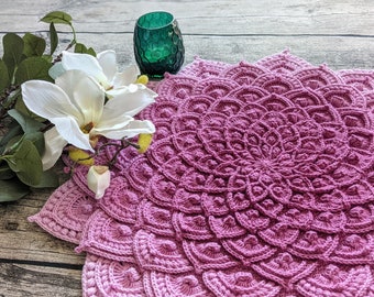 Handmade round tablecloth Pink crochet doily Crochet mandala wall decor Crochet photo props