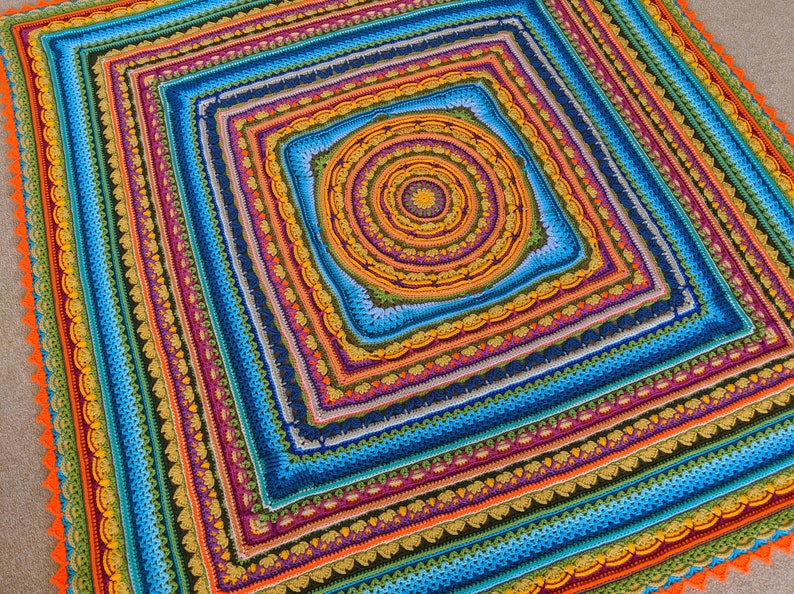 Handmade crochet mandala blanket Large boho blanket throw Festival square blanket image 7