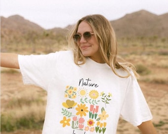Boho Floral Graphic Tee: Nature Heals Comfort Colors T-Shirt