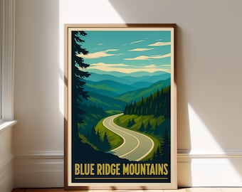 Vintage Blue Ridge Mountains Poster 20x30 Scenic Parkway Wall Art | Retro Decor | Nature-Inspired Print| Blue Ridge Mountains | Gift for Her