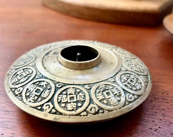 Vintage Brass Coin Candleholder from Korea