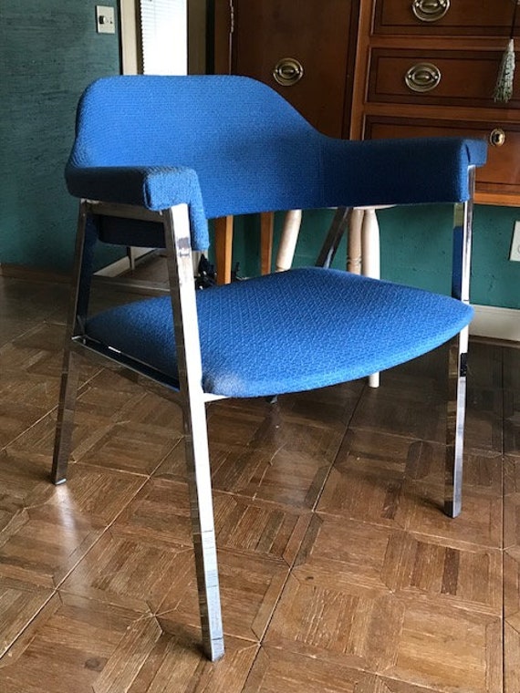 Awesome Mid Mod Chrome And Blue Monarch Chair Etsy
