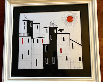 Original Abstract Acrylic Wall Art Titled Old Towne by Artist Scott Dergins
