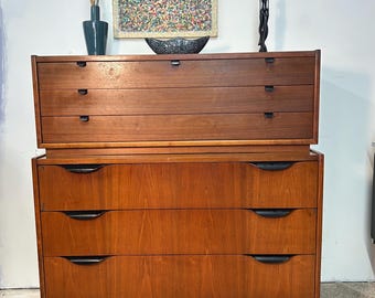 Vintage Teak or Walnut MCM Chest on Chest (See shipping info in the description)